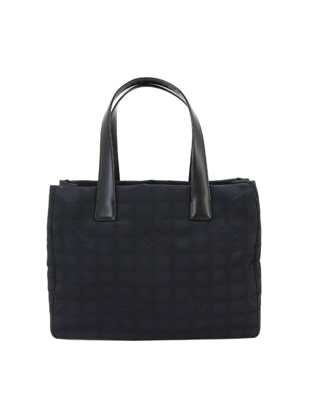 Chanel New Travel Line Tote Bag MM Nylon Jacquard Leather Black